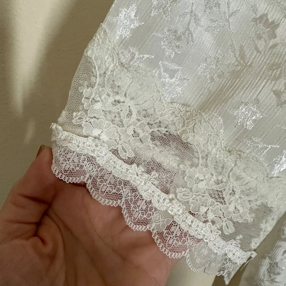 Vtg Christian Dior Square Lace Trim Nightgown Womens Size M Satin Cottagecore - Picture 3 of 5